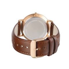 Rose Gold Case White Dial en acier inoxydable Montre bracelet en cuir masculin