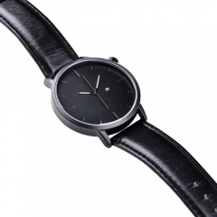 montre noire en cuir véritable montre homme de luxe